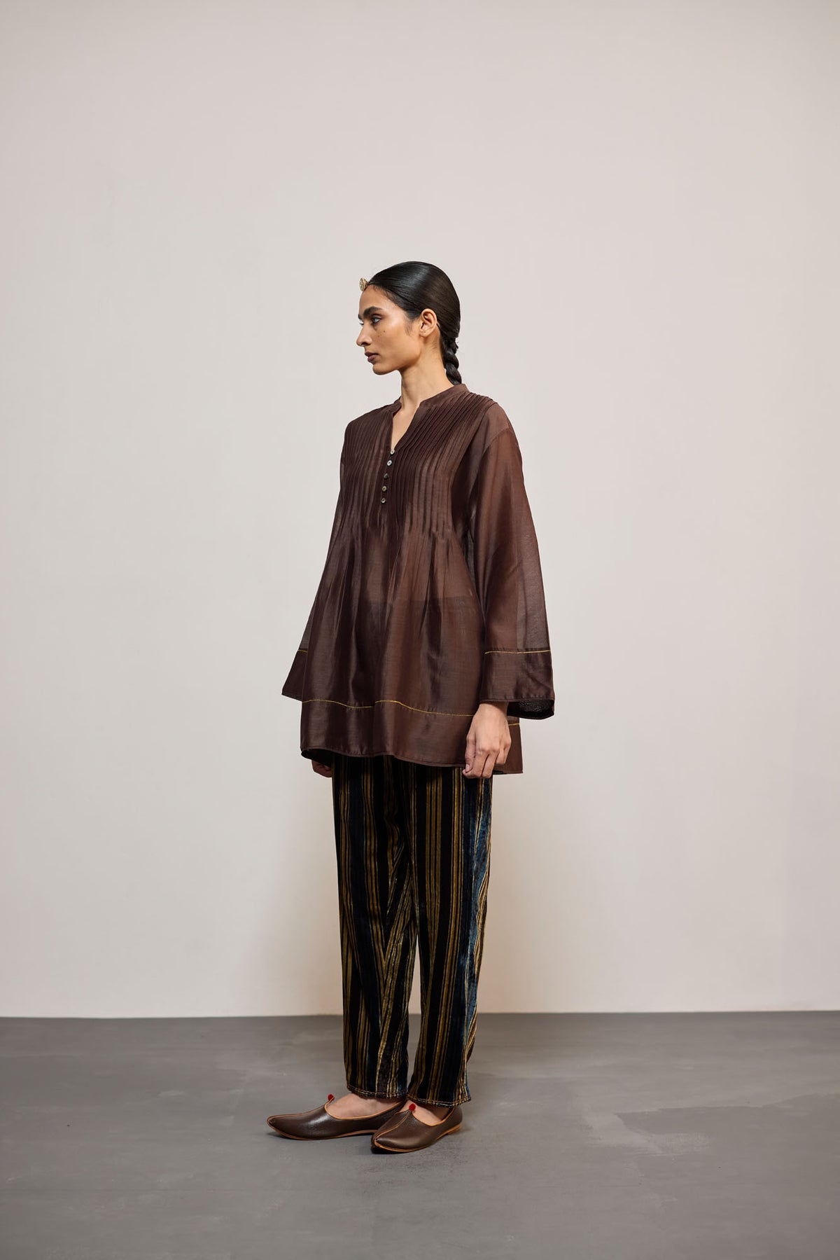 PINTUCK CHANDERI BROWN (TOP)