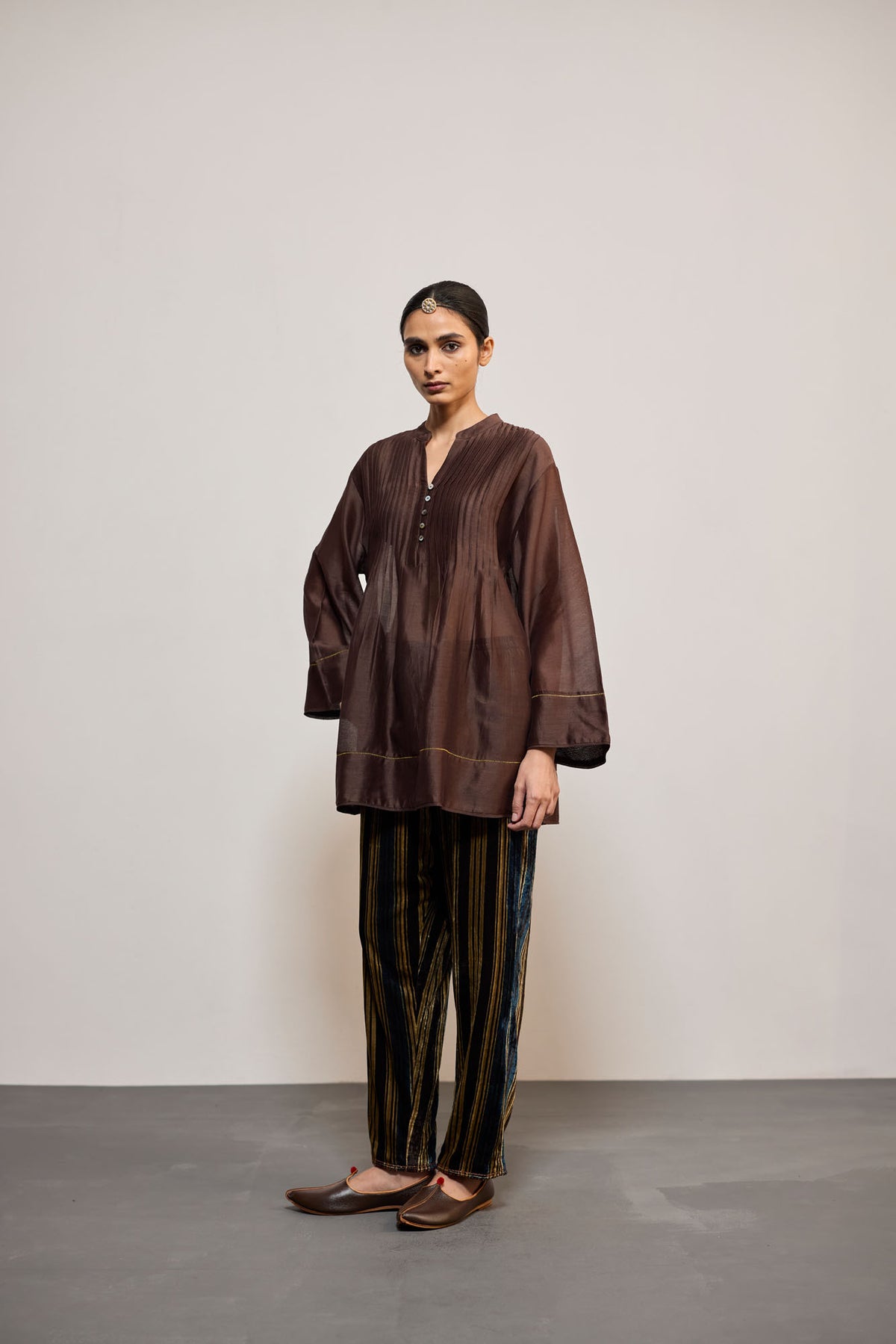 PINTUCK CHANDERI BROWN (TOP)