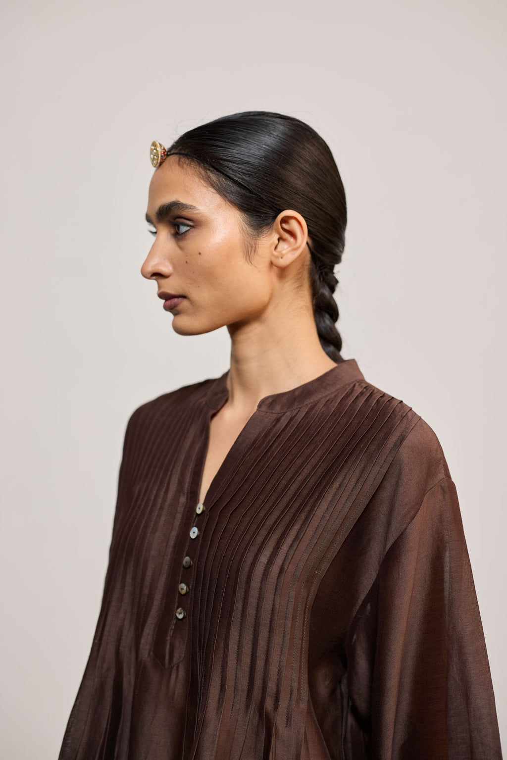 PINTUCK CHANDERI BROWN (TOP)