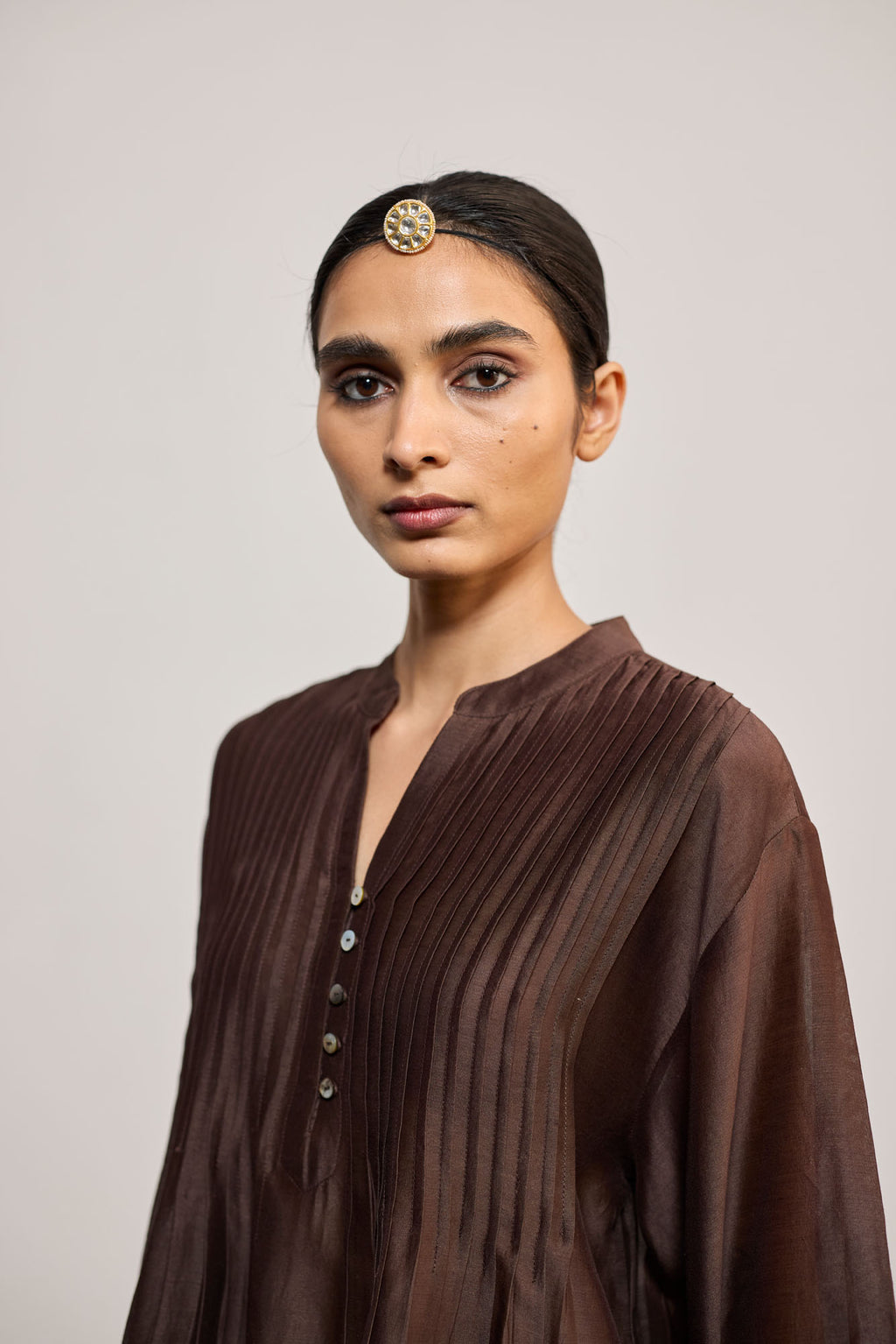 PINTUCK CHANDERI BROWN (TOP)